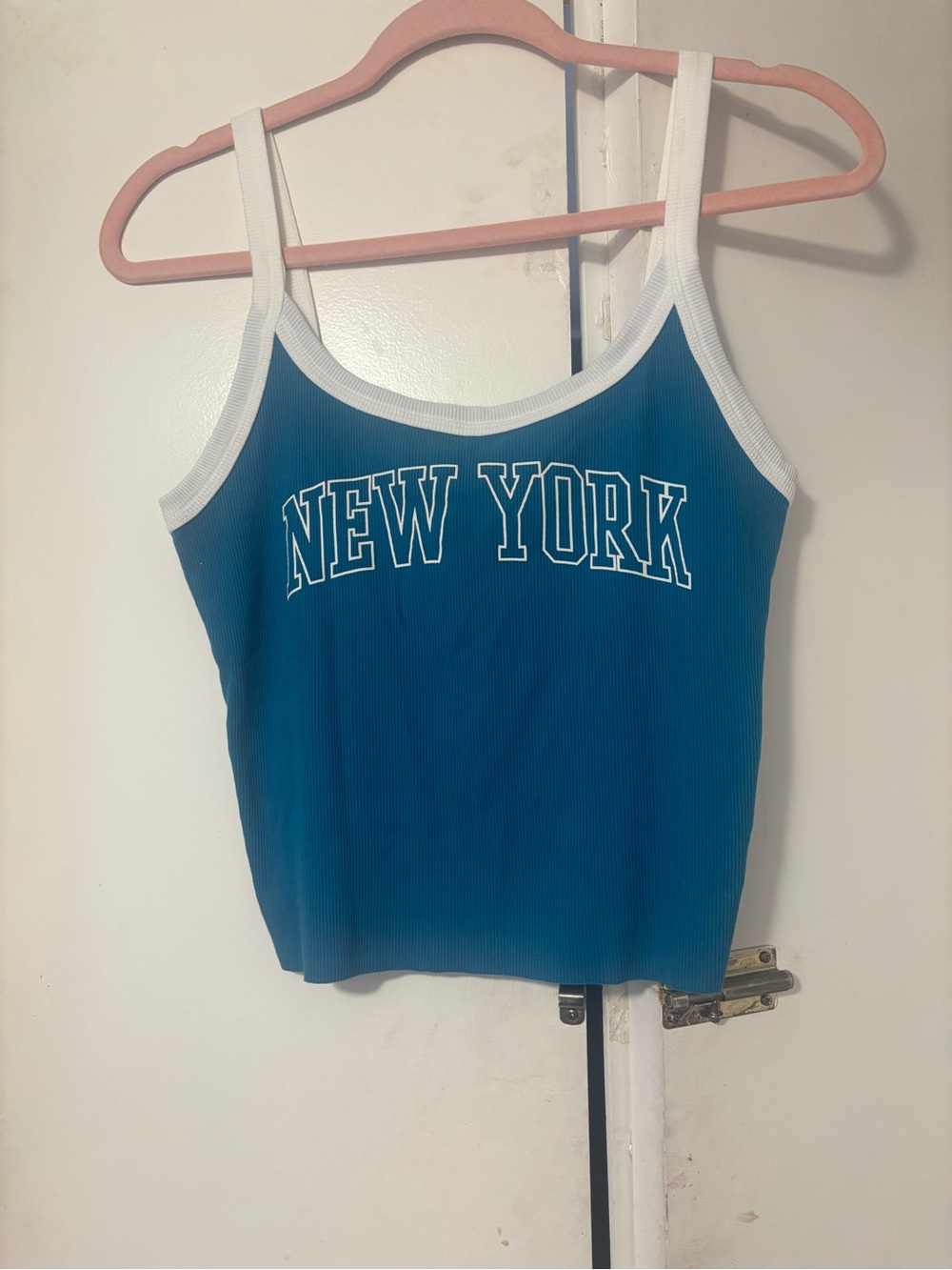 New York Blue Ribbed Tank Top with White Trim